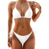 imageHolipick Two Piece Triangle Bikini Sets for Women String Bathing Suit Halter Top with Side Tie Bikini BottomWhite