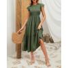 imageHolipick Casual Summer Dresses Women  Flutter Sleeves Crew Neck Smocked High Waist Tiered ALine Midi DressArmy Green