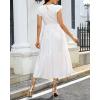 imageHolipick Casual Summer Dresses Women  Flutter Sleeves Crew Neck Smocked High Waist Tiered ALine Midi DressWhite
