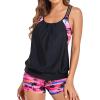 imageHolipick Plus Size Tankini Swimsuit for Women Two Piece Tummy Control Bathing Suit Blouson Racerback Tankini Top with ShortsCoconut Tree