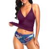 imageHolipick Tummy Control Two Piece Tankini Set Swimsuits for Women V Neck Tankini Top Bathing Suits with Swim BottomPurple Leaves