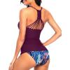 imageHolipick Tummy Control Two Piece Tankini Set Swimsuits for Women V Neck Tankini Top Bathing Suits with Swim BottomPurple Leaves