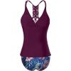 imageHolipick Tummy Control Two Piece Tankini Set Swimsuits for Women V Neck Tankini Top Bathing Suits with Swim BottomPurple Leaves