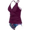 imageHolipick Tummy Control Two Piece Tankini Set Swimsuits for Women V Neck Tankini Top Bathing Suits with Swim BottomPurple Leaves