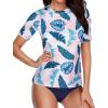 imageHolipick Two Piece Women Short Sleeve Rash Guard Swimsuit UPF50 Swim Shirt Bathing Suit with Bikini Bottom for Teen GirlsWhite