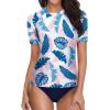 imageHolipick Two Piece Women Short Sleeve Rash Guard Swimsuit UPF50 Swim Shirt Bathing Suit with Bikini Bottom for Teen GirlsWhite