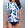 imageHolipick Two Piece Women Short Sleeve Rash Guard Swimsuit UPF50 Swim Shirt Bathing Suit with Bikini Bottom for Teen GirlsWhite