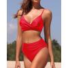 imageHolipick Women Two Piece High Waisted Bikini Set Tummy Control Bathing Suit Full Coverage SwimsuitRed