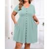 imageHolipick Womens Plus Size Summer Dresses for Women Casual Dress with Pockets ALine Swing Button Down Sleeveless V NeckGreen Short Sleeve