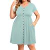 imageHolipick Womens Plus Size Summer Dresses for Women Casual Dress with Pockets ALine Swing Button Down Sleeveless V NeckGreen Short Sleeve