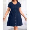 imageHolipick Womens Plus Size Summer Dresses for Women Casual Dress with Pockets ALine Swing Button Down Sleeveless V NeckNavy Blue Short Sleeve