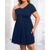imageHolipick Womens Plus Size Summer Dresses for Women Casual Dress with Pockets ALine Swing Button Down Sleeveless V NeckNavy Blue Short Sleeve
