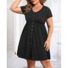 imageHolipick Womens Plus Size Summer Dresses for Women Casual Dress with Pockets ALine Swing Button Down Sleeveless V NeckPure Black Short Sleeve