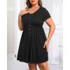 imageHolipick Womens Plus Size Summer Dresses for Women Casual Dress with Pockets ALine Swing Button Down Sleeveless V NeckPure Black Short Sleeve