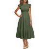 imageHolipick Casual Summer Dresses Women  Flutter Sleeves Crew Neck Smocked High Waist Tiered ALine Midi DressArmy Green