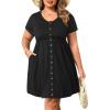 imageHolipick Womens Plus Size Summer Dresses for Women Casual Dress with Pockets ALine Swing Button Down Sleeveless V NeckPure Black Short Sleeve