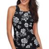 imageHolipick High Neck Tankini Top Bathing Suit Tops for Women Tummy Control Tank Tops SwimsuitsBlack Floral