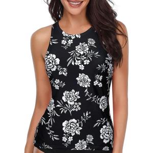 imageHolipick High Neck Tankini Top Bathing Suit Tops for Women Tummy Control Tank Tops SwimsuitsBlack Floral