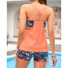 imageHolipick Tankini Swimsuits Two Piece Tummy Control Bathing Suits Blouson Swim Tank Top with Boy ShortsOrange Floral