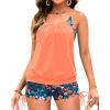 imageHolipick Tankini Swimsuits Two Piece Tummy Control Bathing Suits Blouson Swim Tank Top with Boy ShortsOrange Floral