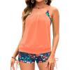 imageHolipick Tankini Swimsuits Two Piece Tummy Control Bathing Suits Blouson Swim Tank Top with Boy ShortsOrange Floral