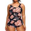 imageHolipick Plus Size Sarong One Piece Swimsuit for Women Tummy Control Bathing Suit Ruched Backless SwimwearBlack Orange Floral