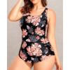 imageHolipick Plus Size Sarong One Piece Swimsuit for Women Tummy Control Bathing Suit Ruched Backless SwimwearBlack Orange Floral