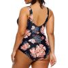 imageHolipick Plus Size Sarong One Piece Swimsuit for Women Tummy Control Bathing Suit Ruched Backless SwimwearBlack Orange Floral