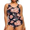 imageHolipick Plus Size Sarong One Piece Swimsuit for Women Tummy Control Bathing Suit Ruched Backless SwimwearBlack Orange Floral