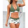 imageHolipick Two Piece Bathing Suit with Shorts for Women Push Up Bikini Swimsuit Set with Boy ShortGreen Palm Tree
