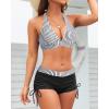 imageHolipick Two Piece Bathing Suit with Shorts for Women Push Up Bikini Swimsuit Set with Boy ShortStriped and Black