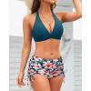 imageHolipick Two Piece Bathing Suit with Shorts for Women Push Up Bikini Swimsuit Set with Boy ShortTeal Flower