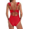imageHolipick Women Ruffle V Neck One Piece Swimsuit Tummy Control Bathing Suit Full Coverage Swimwear