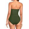 imageHolipick Women Strapless Bandeau One Piece Swimsuits Sexy Mesh Cutout Bathing Suits Tummy Control SwimwearArmy Green