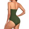 imageHolipick Women Strapless Bandeau One Piece Swimsuits Sexy Mesh Cutout Bathing Suits Tummy Control SwimwearArmy Green