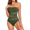imageHolipick Women Strapless Bandeau One Piece Swimsuits Sexy Mesh Cutout Bathing Suits Tummy Control SwimwearArmy Green