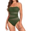 imageHolipick Women Strapless Bandeau One Piece Swimsuits Sexy Mesh Cutout Bathing Suits Tummy Control SwimwearArmy Green
