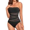 imageHolipick Women Strapless Bandeau One Piece Swimsuits Sexy Mesh Cutout Bathing Suits Tummy Control SwimwearBlack With Gold