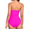 imageHolipick Women Strapless Bandeau One Piece Swimsuits Sexy Mesh Cutout Bathing Suits Tummy Control SwimwearHot Pink 1