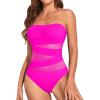 imageHolipick Women Strapless Bandeau One Piece Swimsuits Sexy Mesh Cutout Bathing Suits Tummy Control SwimwearHot Pink 1