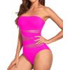 imageHolipick Women Strapless Bandeau One Piece Swimsuits Sexy Mesh Cutout Bathing Suits Tummy Control SwimwearHot Pink 1