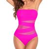 imageHolipick Women Strapless Bandeau One Piece Swimsuits Sexy Mesh Cutout Bathing Suits Tummy Control SwimwearHot Pink 1