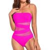 imageHolipick Women Strapless Bandeau One Piece Swimsuits Sexy Mesh Cutout Bathing Suits Tummy Control SwimwearHot Pink 1