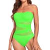 imageHolipick Women Strapless Bandeau One Piece Swimsuits Sexy Mesh Cutout Bathing Suits Tummy Control SwimwearNeon Green