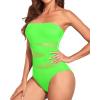 imageHolipick Women Strapless Bandeau One Piece Swimsuits Sexy Mesh Cutout Bathing Suits Tummy Control SwimwearNeon Green
