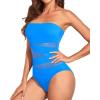 imageHolipick Women Strapless Bandeau One Piece Swimsuits Sexy Mesh Cutout Bathing Suits Tummy Control SwimwearNew Blue