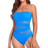 imageHolipick Women Strapless Bandeau One Piece Swimsuits Sexy Mesh Cutout Bathing Suits Tummy Control SwimwearNew Blue