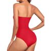 imageHolipick Women Strapless Bandeau One Piece Swimsuits Sexy Mesh Cutout Bathing Suits Tummy Control SwimwearNew Red