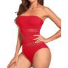 imageHolipick Women Strapless Bandeau One Piece Swimsuits Sexy Mesh Cutout Bathing Suits Tummy Control SwimwearNew Red