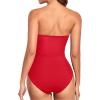 imageHolipick Women Strapless Bandeau One Piece Swimsuits Sexy Mesh Cutout Bathing Suits Tummy Control SwimwearNew Red